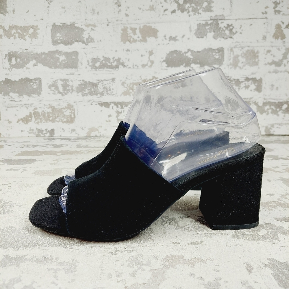 Seychelles Black Adapt Suede Leather Block Heel Slip On Mule Sandals I48